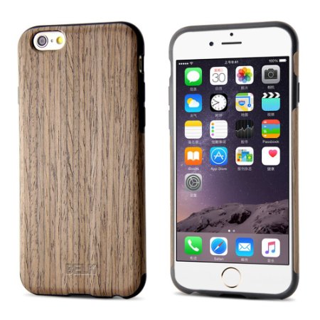 iPhone 6S Case, iPhone 6 Case, BELK [Air To Beat] [Slim Matte] Non Slip Wood Tactile Extra Grip Rubber Bumper [Extremely Light] Soft Wood Back Cover, Fingerprint Free Flex TPU Case, Walnut