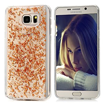 Galaxy Note 5 Case- MOLLYCOOCLE Colorful Bling Glitter Spark Shell inner Design Soft TPU Bumper Full Edge Protection Scratch Resistant Protective Clear Cover for Samsung Galaxy Note 5 -Blue (Gold)