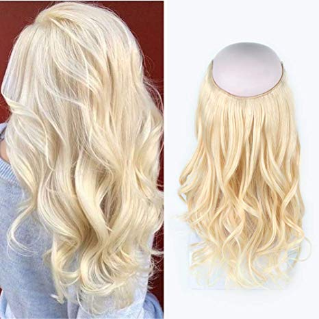 Sassina Real Remy Halo Hair Extensions Virgin Human Hair, Straight Fish Line Extension with Invisible Miracle Wire Bleach Blonde 613# 100g per Pack 16 Inch