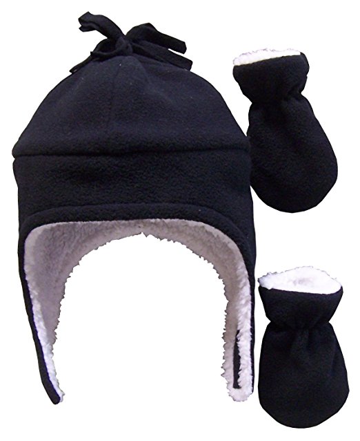 N'Ice Caps Little Boys and Baby Sherpa Lined Micro Fleece Pilot Hat and Mitten Set