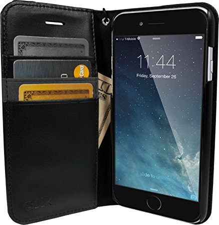 Silk iPhone 7 Wallet Case - Folio Wallet for iPhone 7 [Synthetic Leather Kickstand Flip Cover] - Black Onyx