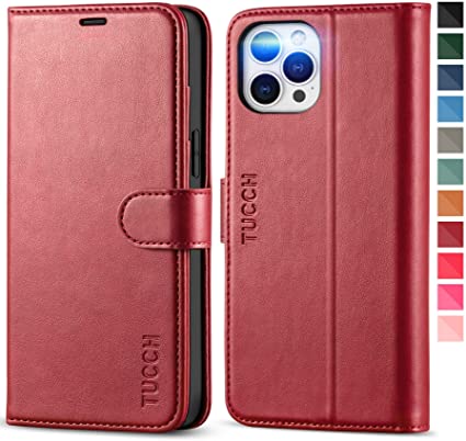 TUCCH iPhone 12 Pro Max Case, iPhone 12 Pro Max Wallet Case, RFID Protective Card Slot Kickstand TPU Shockproof Magnetic Book Design Flip Folio Cover Compatible with iPhone 12 Pro Max 5G 6.7"-Wine Red