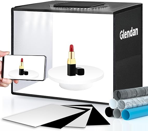 Glendan Mini Photo Studio Light Box, 14" x 10" Photo Shooting Tent kit, Portable Foldable Light Box Photography with 112pcs LED Light, 6 Color PVC Backgrounds, 4 Reflection Boards for Small Items