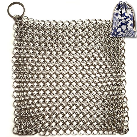 Cast Iron Cleaner, Stainless Steel Scrubber - XL 8x6 Inch Chainmail Scrubber for Skillet