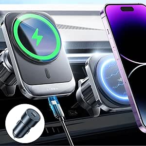 LISEN with Car Charger for MagSafe Car Mount Charger for iPhone, 15W Wireless Charger for iPhone Car Accessories Magnetic Phone Holder Mount, Universal Vent Car Charger