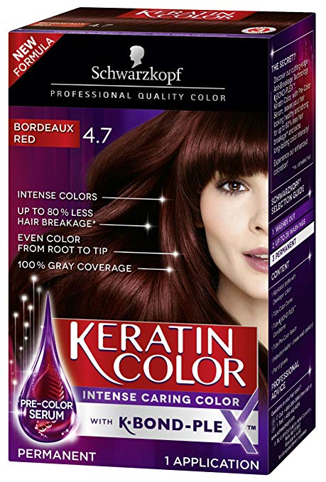 Schwarzkopf Keratin Color Anti-Age Hair Color Cream, 4.7 Bordeaux Red (Packaging May Vary)