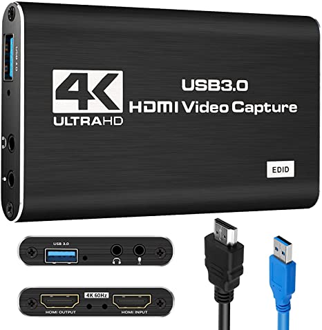SFABF Audio Video Capture Card,4K HDMI USB3.0 Capture Adapter 1080P 60fps Video Capture Device Portable Video Converter Support PS4 X-Box Camcorder,for Video Recording Live Broadcast Gaming Streaming