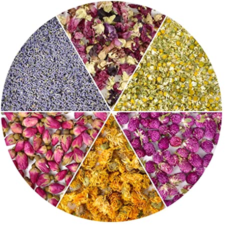 HAIOPS Dried Flowers Soap Making Scents Kits Rosebuds, Lavender, Gomphrena Globosa L, Violet Flower, Marigold and Chamomile, 6 Bags