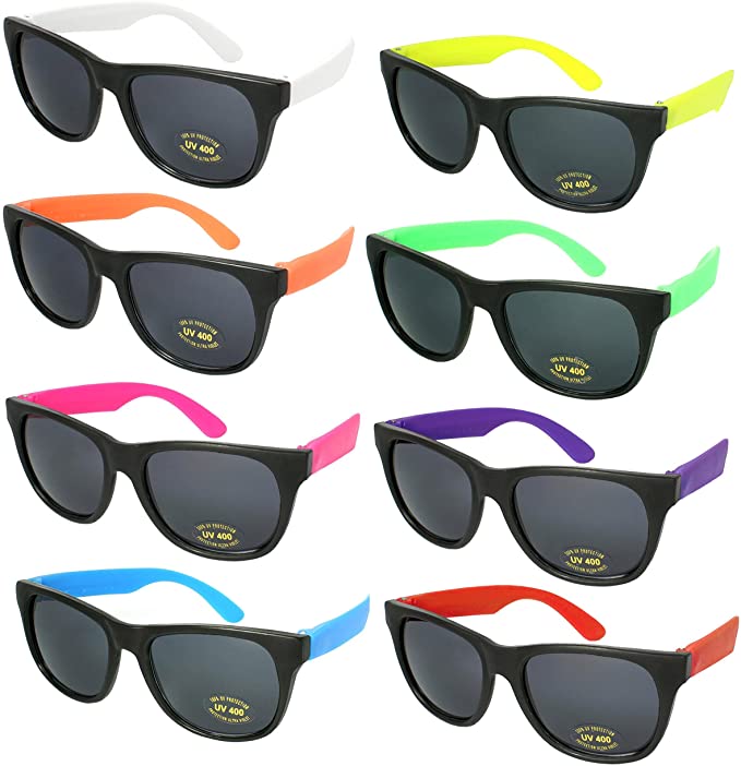 Edge I-Wear 6 or 8 Pack Neon Sunglasses for Adult Wedding Kid Party Favors with CPSIA certified-Lead(Pb) Content Free