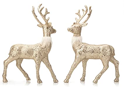 ARCCI Reindeer Decorations Standing Christmas Figurines Deer, Gold Glitter Holiday Reindeer (Champagne Gold)