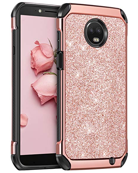 BENTOBEN Case for Moto Z3/Moto Z3 Play, Shockproof Glitter Sparkle Bling Girl Women 2 in 1 Shiny Faux Leather Hard Cases Soft Bumper Protective Phone Cover for Motorola Moto Z3/Z3 Play 2018, Rose Gold