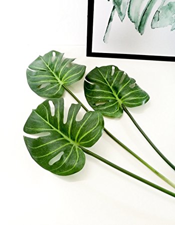 3 Pcs Artificial Tropical Palm Leaves Fake Monstera Tree Plant for Home Decorations 24.5 ", Green