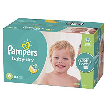 Pampers Baby Dry Disposable Baby Diapers, Size 6,144 Count, ONE MONTH SUPPLY