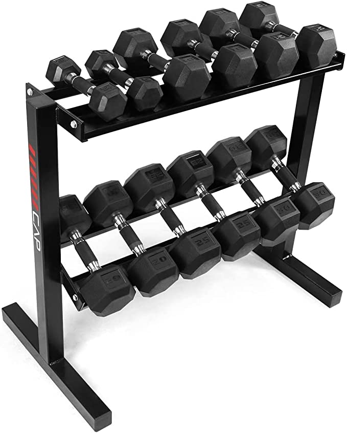 WF Athletic Supply Rubber Encased Hex Dumbbells with Rubber Grip Contoured Handle for Muscle Toning, Strength Building & Full Body Workout