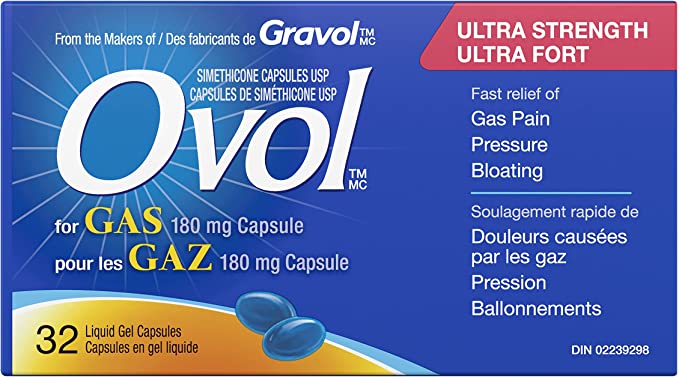 Ovol Ultra Strength Softgels Capsule For Gas, Relief for Gas Pain, Pressure, Bloating, 180mg