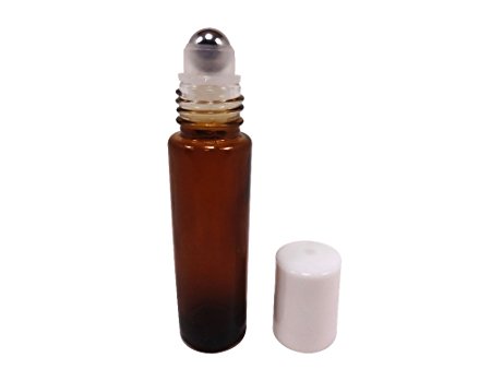 Perfume Studio® Amber Glass Metal Roller Bottle for Essential Oils with Metal Ball Applicator - Tested Against Leaks! 10 ml (1, Amber Glass Color Roller Bottle with Metal Ball, White Cap)