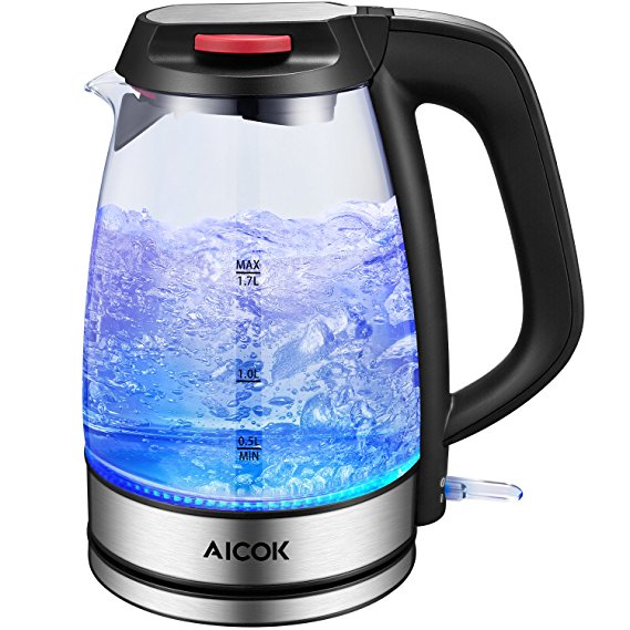 Aicok Glass Electric Kettle 3000W Fast Heating Kettles Electric, 1.7L Illuminating LED Cordless Glass Jug Kettle, BPA-Free