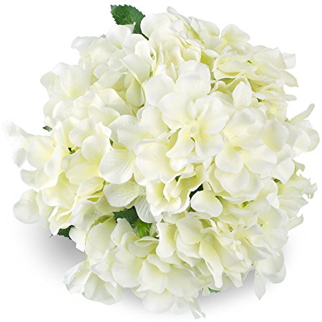 Soledi 22.8" Artificial Silk Hydrangea Bush 7 Mop Heads Flower Bunch Bouquet Wedding Party (White)