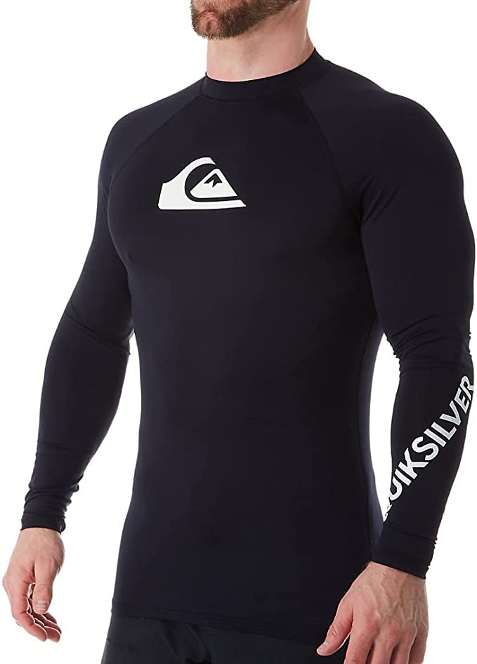 Quiksilver Mens All Time Long Sleeve Rashguard UPF 50 Sun Protection Surf Shirt