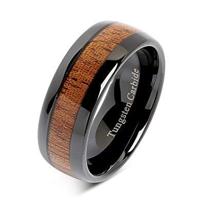 100S JEWELRY Tungsten Rings for Men Women Wood Inlay Black Plated Comfort Fit Size 6-16