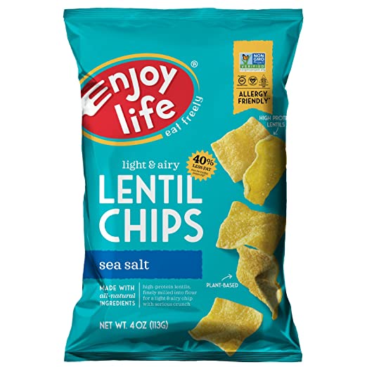 Enjoy Life Lentil Chips, Soy free, Nut free, Gluten free, Dairy free, Non GMO, Vegan, Sea Salt, 4 Ounce Bag