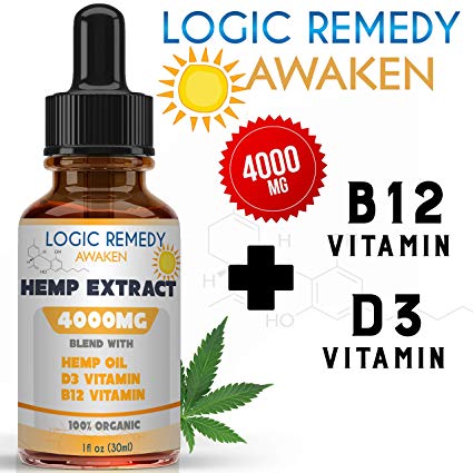 Hemp Oil for Anxiety Relief/Pain/Energy Support (4000 mg/30 ml) Vitamin D3 & B12 Vegan, Organic Hemp Oil - -Tincture Oil Drops (30 ml)