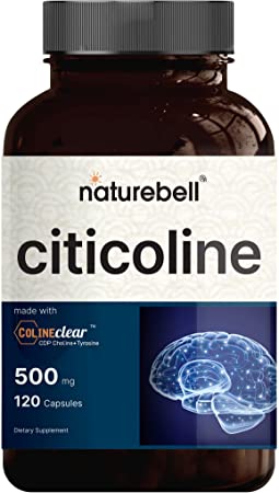 NatureBell Premium Citicoline Supplements, CDP Choline, Citicoline 500mg Plus Tyrosine 50mg Per Serving, 120 Capsules, Dual Action Brain Supplement, Non-GMO