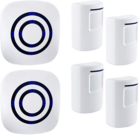 Adust Motion Sensor Alarm, Wireless Driveway Alarm, Home Security Business Detect Alert with 4 Sensor and 2 Receiver,38 Chime Tunes - LED Indicators