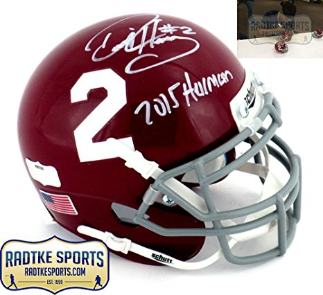Derrick Henry Autographed/Signed Alabama Crimson Tide Schutt Mini Helmet with "2015 Heisman" Inscription - #2 Decal