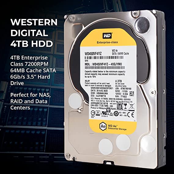 Western Digital 4TB (4.3TB) Internal Hard Drive - 7200 RPM 64MB 3.5" SATA 6Gb/s Enterprise Hard Drive WD450VF4YZ