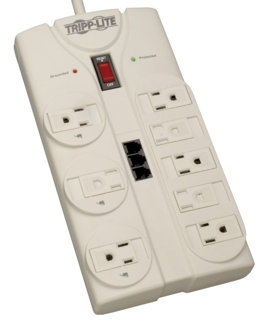 Tripp Lite 8 Outlet Surge Protector Power Strip TelModem 8ft Cord Right Angle Plug 2160 Joules TLP808TEL