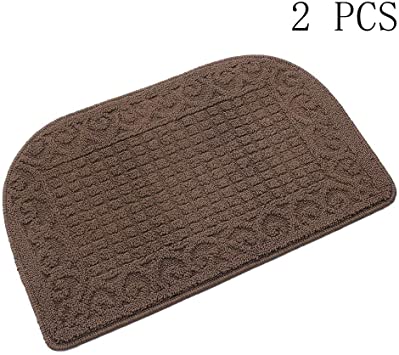 27X18 Inch Anti Fatigue Kitchen Rug Mats are Made of 100% Polypropylene Half Round Rug Cushion Specialized in Anti Slippery and Machine Washable,Brown(2 pcs)