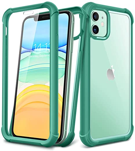 MOBOSI Epoch Series iPhone 11 Case 2019, [Built-in Tempered Glass Screen Protector] Full Body Rugged Clear Protective Phone Case Shockproof Cover for iPhone 11 6.1 Inch (Green)