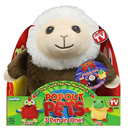 Pop Out Pets Rain Forest, Reversible Plush Toy, Get 3 Stuffed Animals in One - Parrot, Frog & Monkey, 8 in.