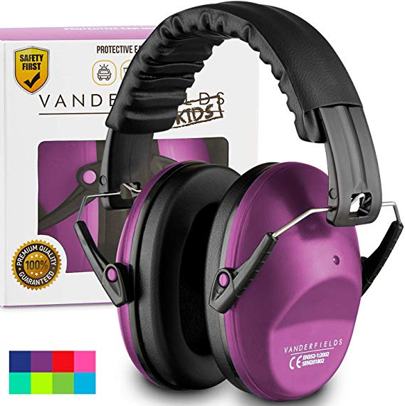 Vanderfields Earmuffs for Kids Toddlers Children - Hearing Protection Ear Defenders for Small Adults Women - Foldable Design Ear Defenders Adjustable Padded Headband Noise Reduction (Purple Power)