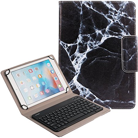DICHEER Bluetooth Keyboard Case,PU Leather Folio Case Cover&Detachable Wireless Bluetooth Keyboard Cover Case for iPad,Android,Windows Tablet (9'' to10'' ) with Card Slots/Kickstand-Black Marble (04)
