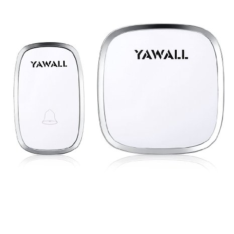 Wireless Doorbell Kit YAWALL 1 Remote Push Button and 1 Plugin Door Chime Operating at over 500-feet Range with 36 Chimes 5-Level Adjustable Volume No Battery Required for Receiver - White