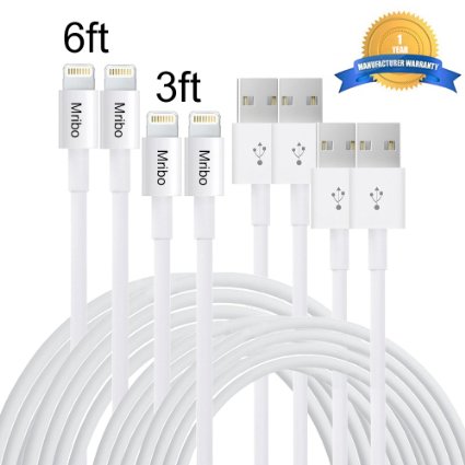 Mribo USB 8pin Lightning Cable for iPhone 6s ,6s plus, 6plus, 5s, 5 iPad Mini, Air, iPad5, iPod 4 Piece (6 Feet / 3 Feet) - White