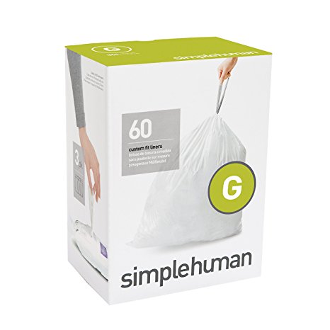 simplehuman Code G Custom Fit Liners, Drawstring Trash Bags, 30 Liter / 8 Gallon, 3 Refill Packs (60 Count)