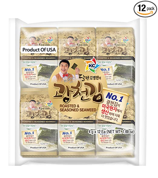 Kim Nori Gold Kim Roasted Seasoned Seaweed Snacks 4g ( 0.14 oz ) - 12 Packs Kim Nori Snack