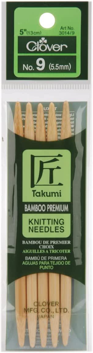 Clover NOM073937 Takumi Bamboo Double Point Knitting Needles 5", 5 Per Pack, Size 9/5.5mm