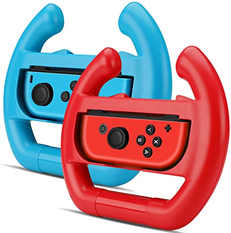 TNP Joy-Con Controller Wheel for Nintendo Switch (Set of 2) - Racing Steering Wheel Controller Accessory Grip Handle Kit Attachment (Red and Blue)