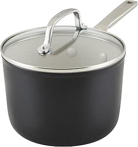 KitchenAid Hard Anodized Ceramic Nonstick Cookware Sauce Pan with Lid, 3 Quart, Matte Black