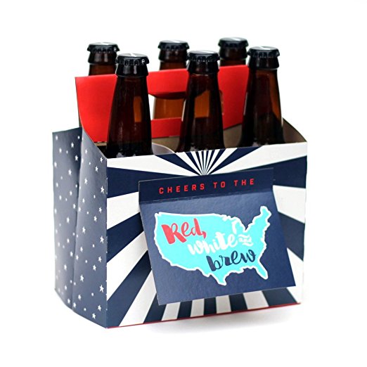 Beer Greetings - Patriotic   Thanks   Hooray - Six Pack Greeting Card Box (Set of 4 Card Boxes in USA Design)