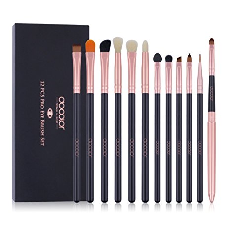 Docolor Eye Makeup Brush Set Professional Eye Shadow Eyeliner Concealer Eyebrow Lip Makeup Brushes Cosmetics Blending Brush Tool (12 Pcs,Black with Rose Gold)