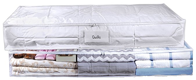 Clear Under Bed Storage Bag - 2 PACK - Durable Vinyl Material to Shield your Contents from Dust, Dirt and Moisture. Easy Gliding Zipper for Easy Access and Label Pocket for Easy Identification.