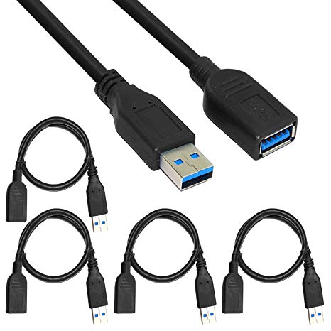 SAITECH IT 4 Pack Short Length 1 Feet USB 3.0 Extension Cable, USB 3.0 A Male to Female Extender Cable