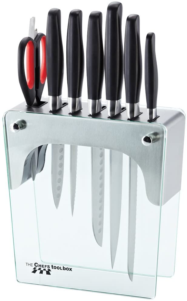 8 Piece Knife Set with Tempered Glass Block