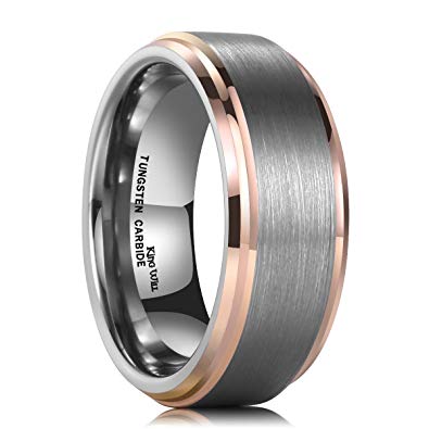 King Will Duo 8mm Men's Tungsten Carbide Wedding Ring Plated Beveled High Polish Metal/Rose Gold
