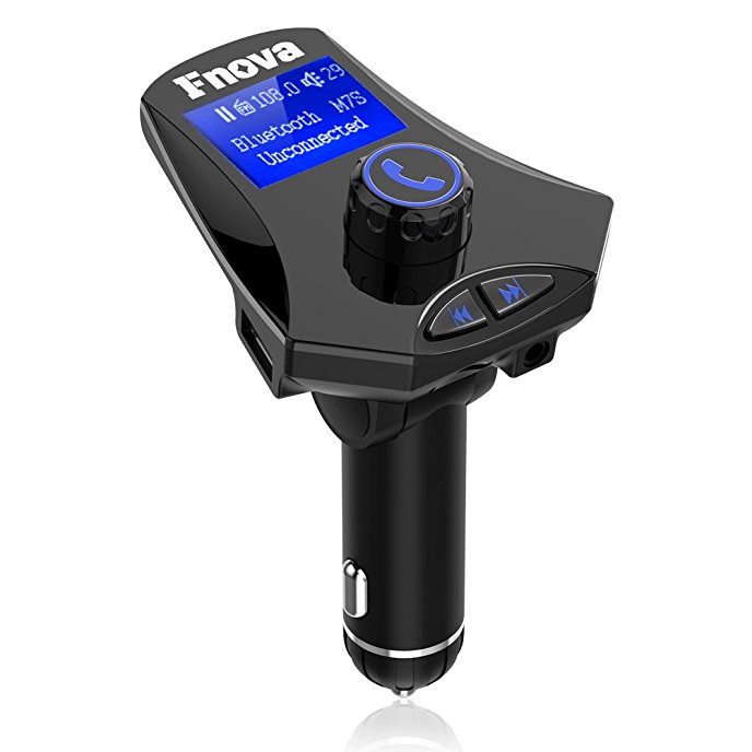 FM Transmitter, Fnova Bluetooth USB Car Charger Hands-free Car Kit, 3.5mm Aux Port Radio Transmitter Receiver with 2-USB Port, 1.44 Inches LED Screen, TF Card Slot, For iPhone, ipad, ipod, HUAWEI, MP3,MP4 ect.